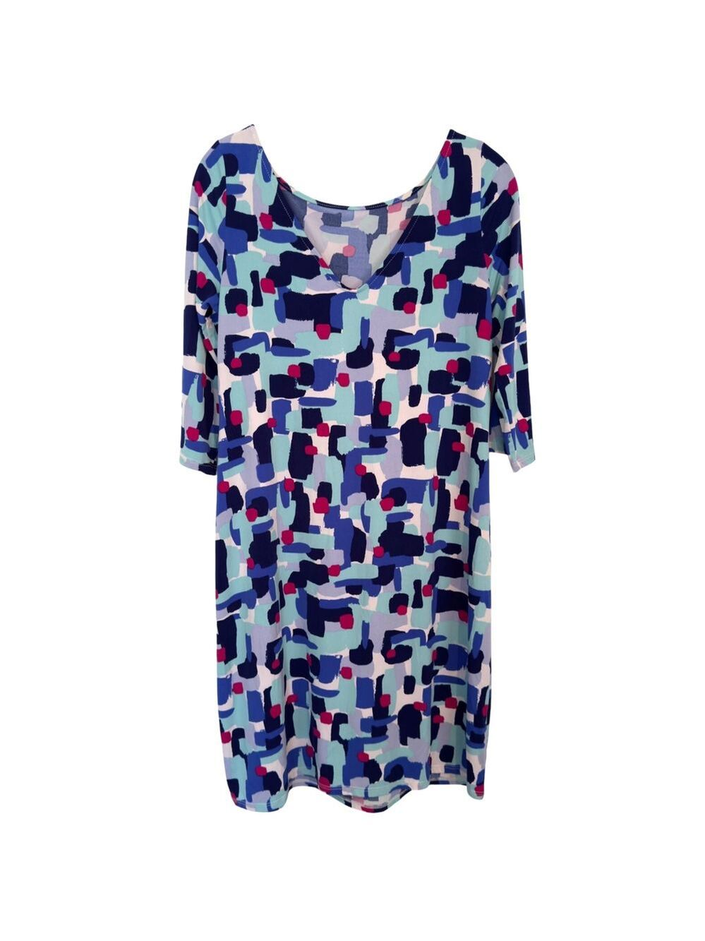 Leota Sheath Dress Sz M Multi Geometric Boat Neck Reversible USA